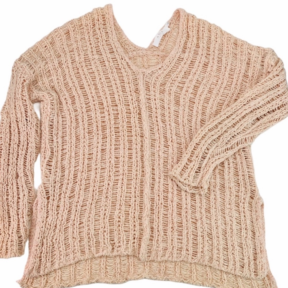 ASTR the label Open Knit V-Neck Split Side Seam Sweater